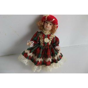 VINTAGE PORCELAIN DOLL CHRISTMAS ORNAMENT Red